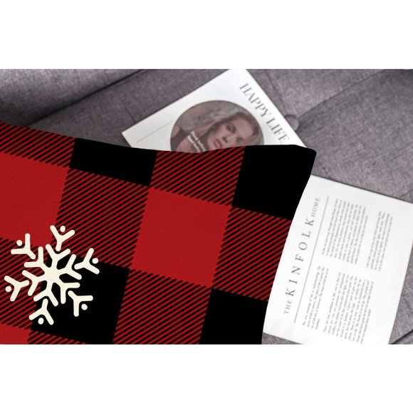 18''x18'' 4 Red Black Farmhouse Emotion Buffalo Check Christmas Pillow Covers - Picture 7 of 10